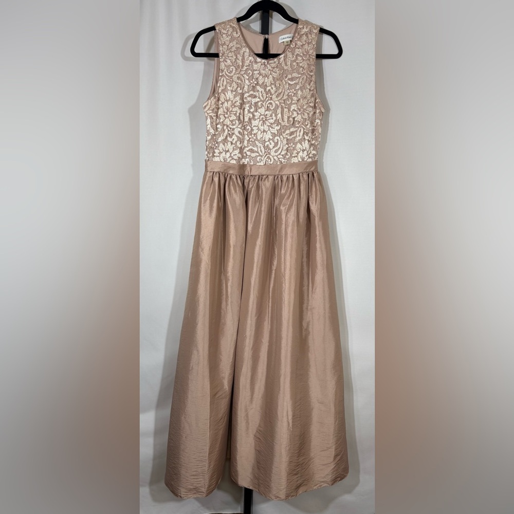 Calvin Klein Blush Lace Bodice Satin Skirt Evening Dress